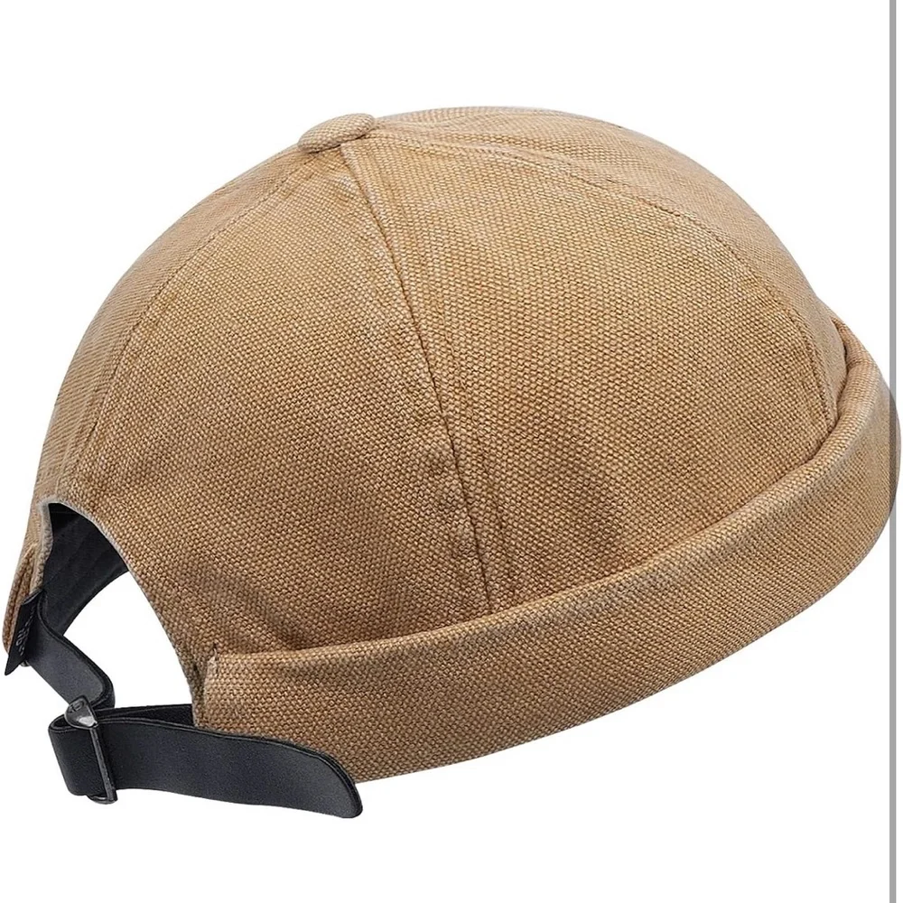 UNISEX Docker VINTAGE BRIMLESS DENIM BEIGE HAT | TRENDY Skull Cap* NEW